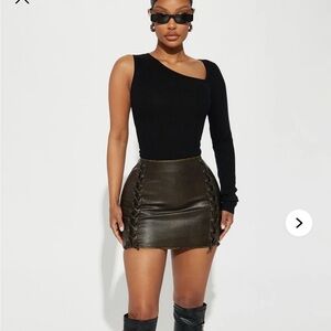 Brown Leather Lace-Up Skirt